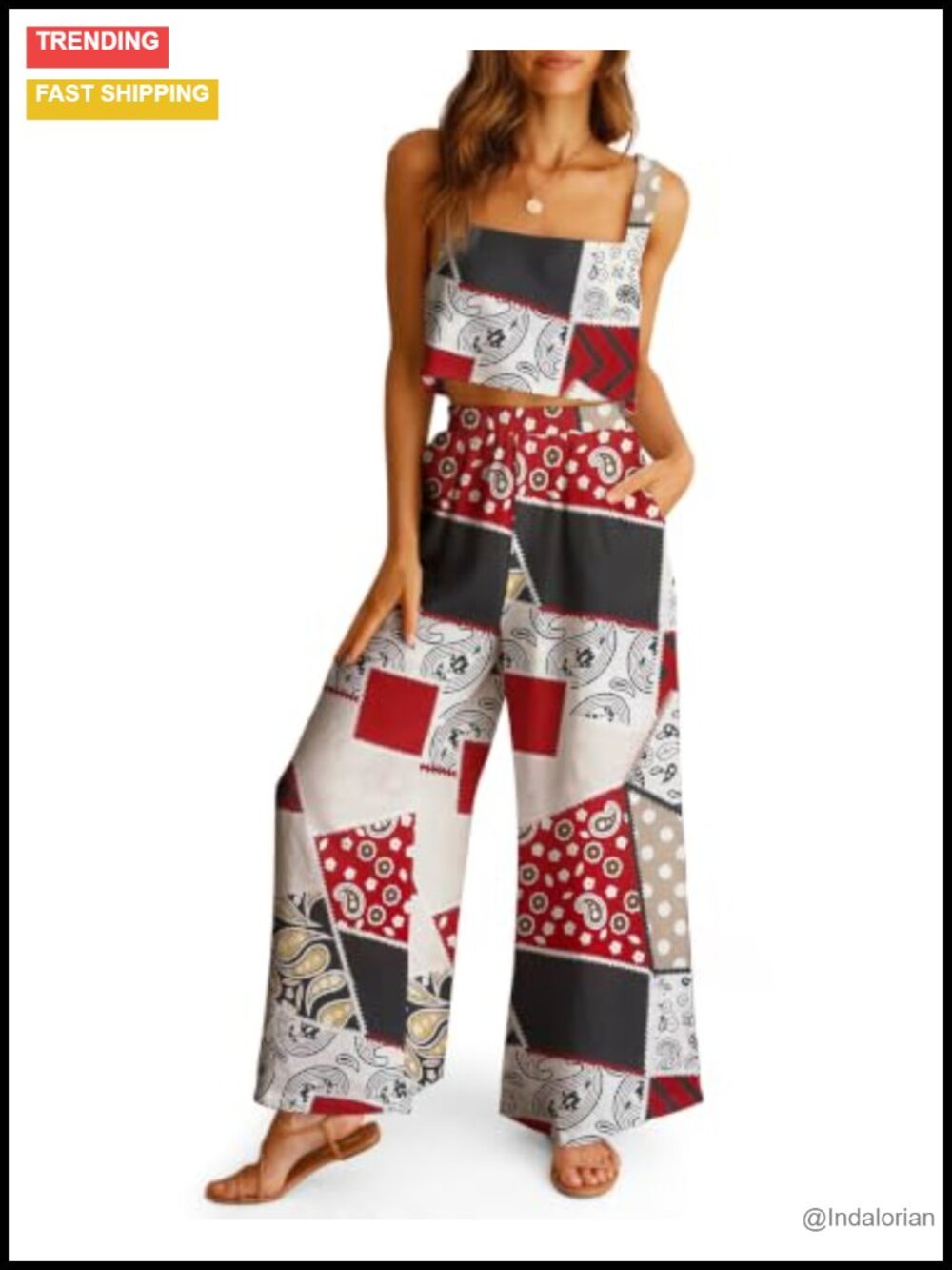 100% Cotton 2 Piece Crop Top Wide Leg Pants Set Casual Summer Lounge Vacation